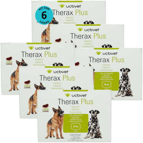 Therax Plus 1320mg Com 4 comprimidos Vermífugo UCBVET Kit Com 6